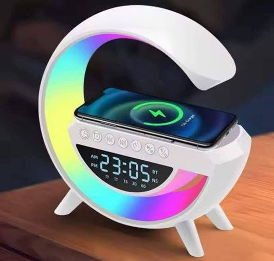 Lampe LED Multifonction – Horloge, Chargeur Sans Fil & Enceinte Bluetooth 🎶💡