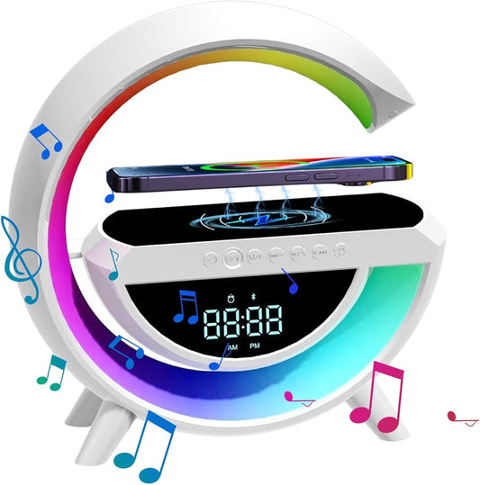 Lampe LED Multifonction – Horloge, Chargeur Sans Fil & Enceinte Bluetooth 🎶💡
