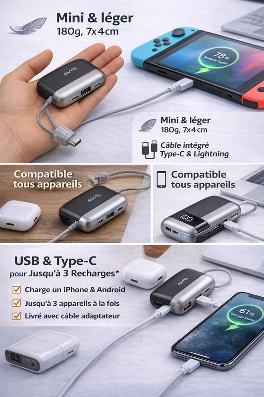 Mini Power Bank 10 000 mAh – Charge rapide et durable ( 22,5W ) pour tous téléphones