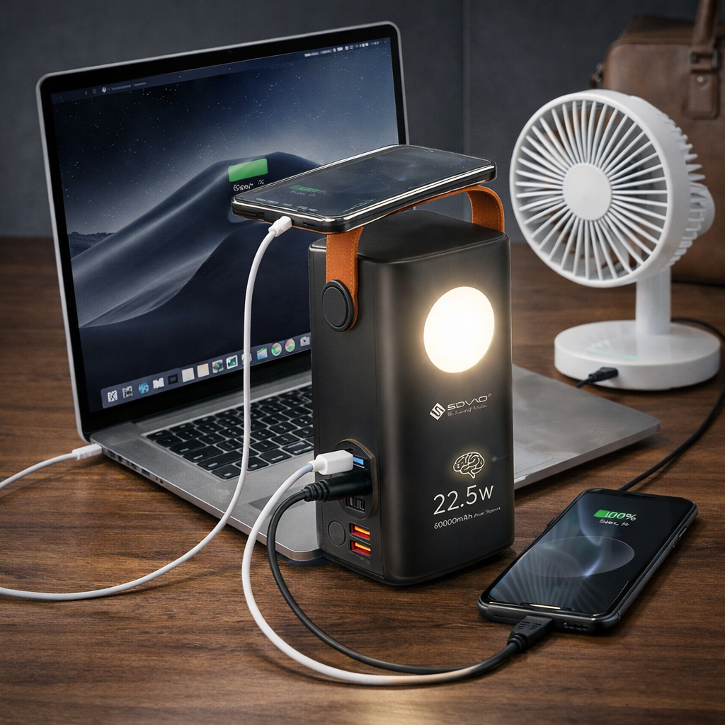 🔋 Power Bank 60000mAh : recharge tous vos appareils connectés + lampe intégrée ultra pratique