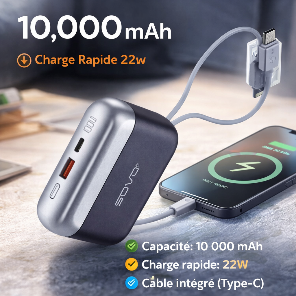 Mini Power Bank 10 000 mAh – Charge rapide et durable ( 22,5W ) pour tous téléphones