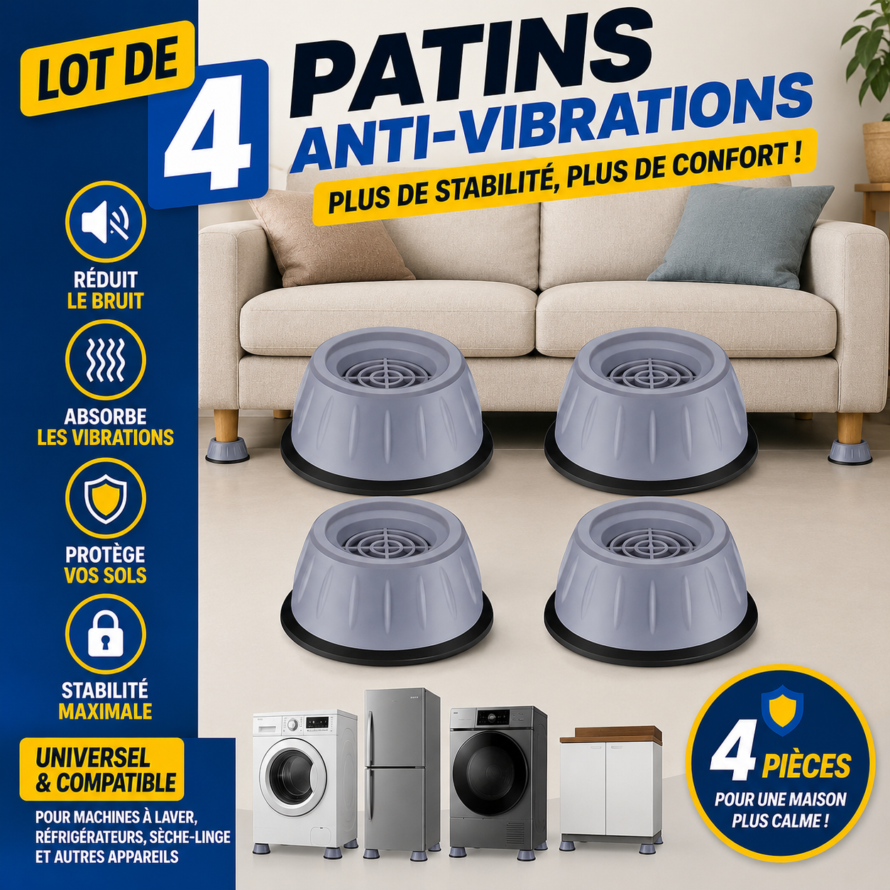 Patins universels antidérapants et amortisseurs en plastique pour machine à laver et réfrigérateur, pour tambour à ondes, entièrement automatiques