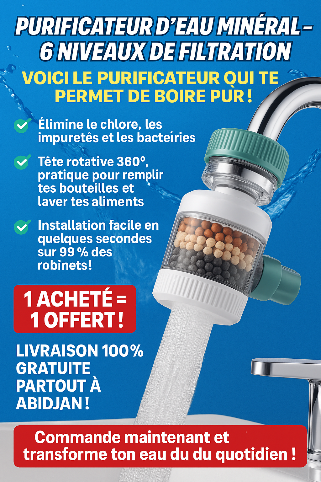 🚿 FILTRE PURIFICATEUR D’EAU ROTATIF – UNE EAU PLUS PURE & SAINE ! 💧