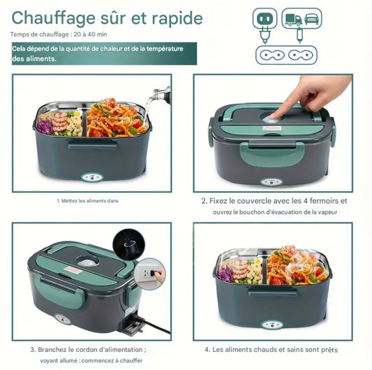 Boîte à Lunch Chauffante Électrique 2-en-1 (Voiture + Maison) – Repas Chaud Partout, à Tout Moment