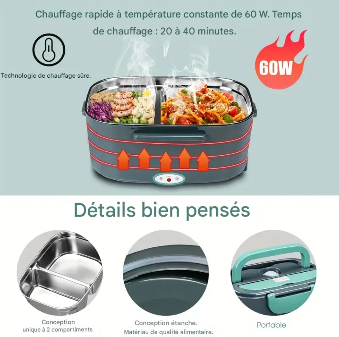 Boîte à Lunch Chauffante Électrique 2-en-1 (Voiture + Maison) – Repas Chaud Partout, à Tout Moment