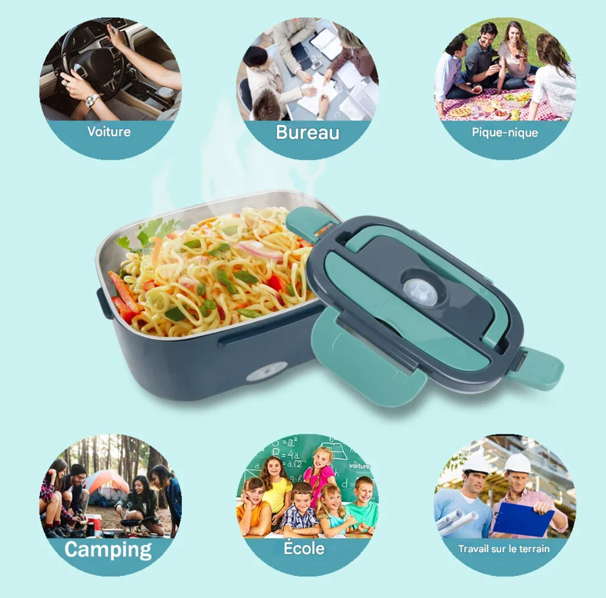 Boîte à Lunch Chauffante Électrique 2-en-1 (Voiture + Maison) – Repas Chaud Partout, à Tout Moment